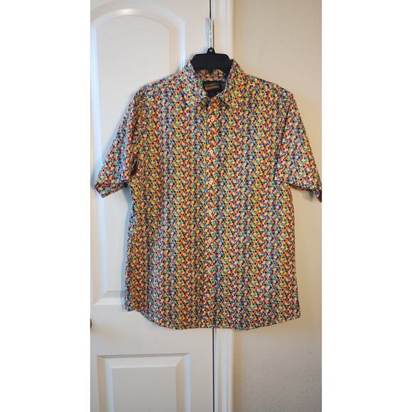Cremieux Premium Denim Shirt XL Yellow Maroon Printed Stretch  Button-Up Sz L - Picture 1 of 11